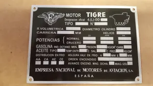 Tigre Empresa Nacional Espana Aircraft Engine Data Plate acid etched in aluminum